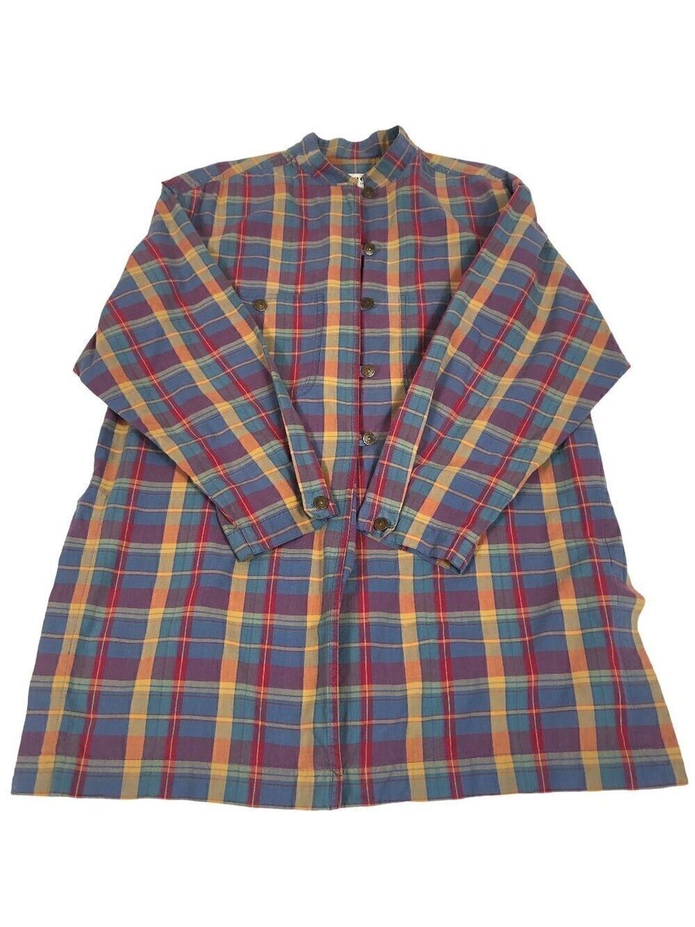 Nipon Studio Women's 100% Cotton Plaid Tunic Top Size L